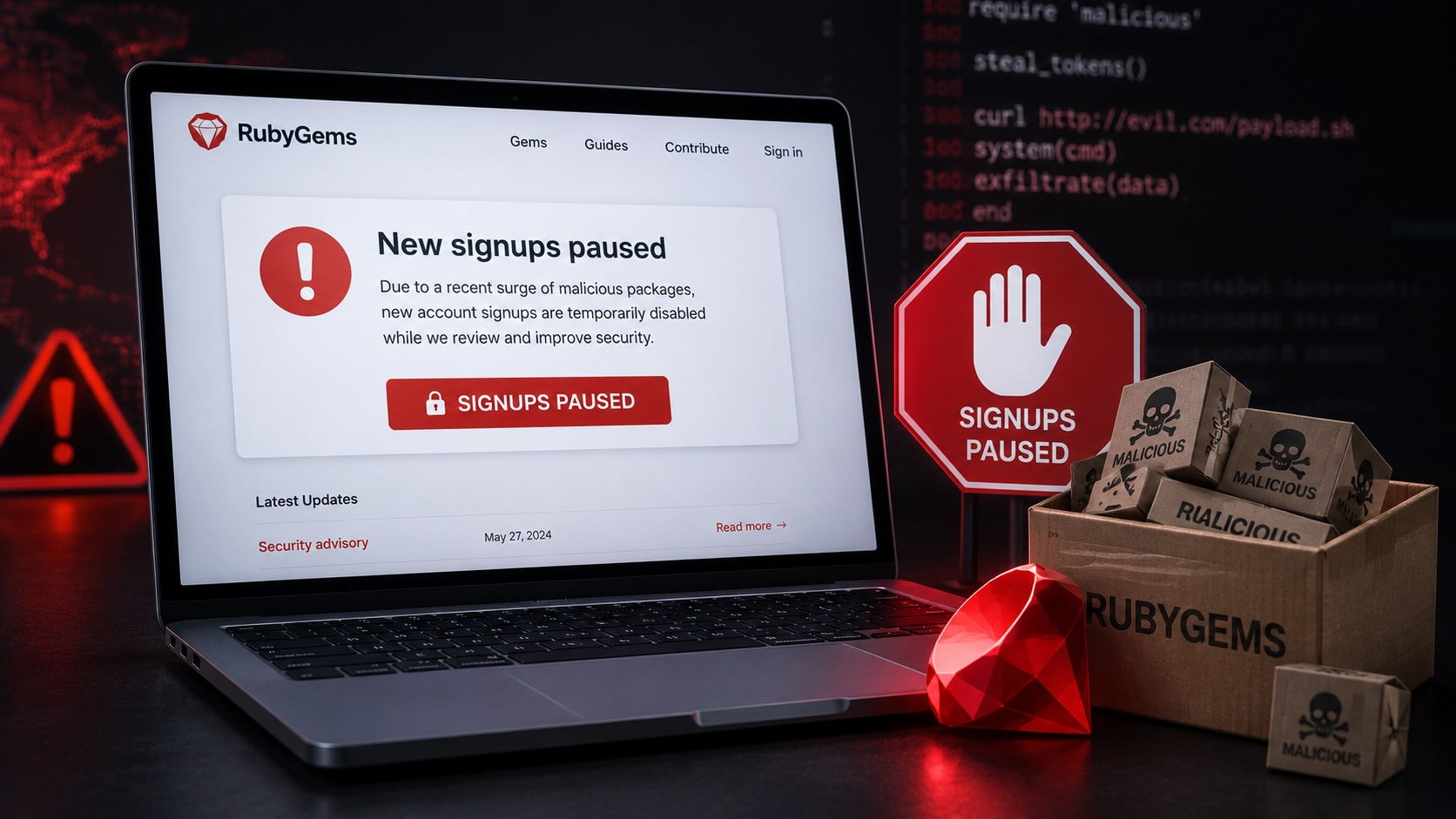 RubyGems pauses new signups after hundreds of malicious packages